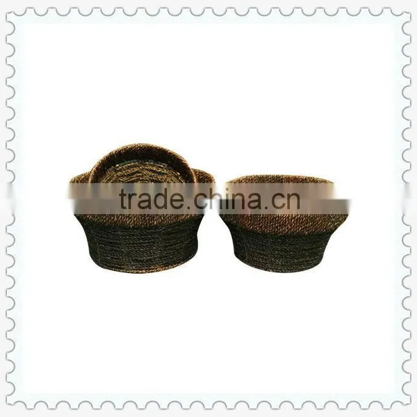 Handmade Seagrass Weaving Round S/3 Kids Storage Baskets
