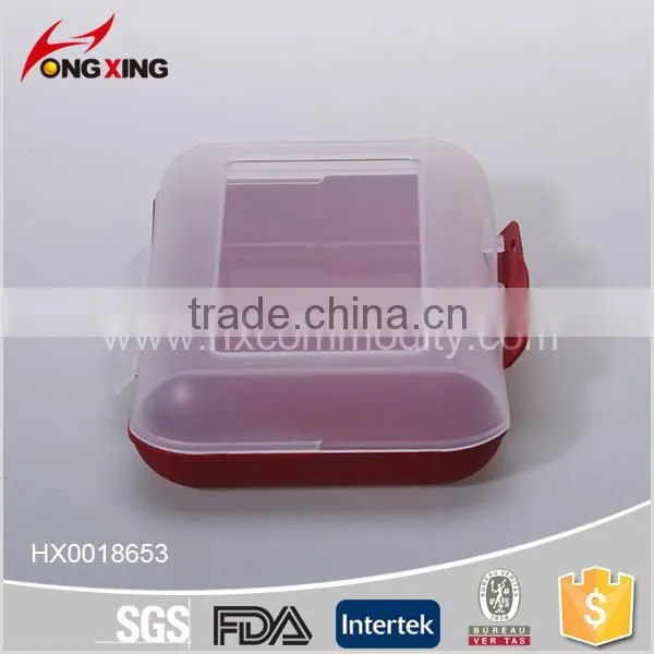 Rectangle Plastic Red Lunch Tray Box With Locked Clear Lid photo-2