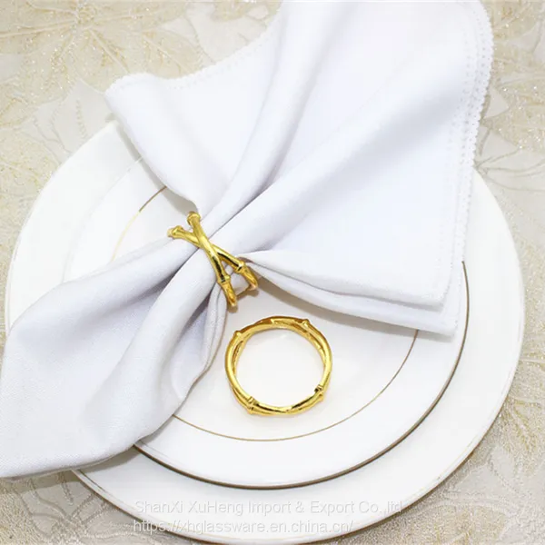 Spot Simple Style Bamboo Metal Golden Buckle Napkin Ring For Event Decoration photo-4