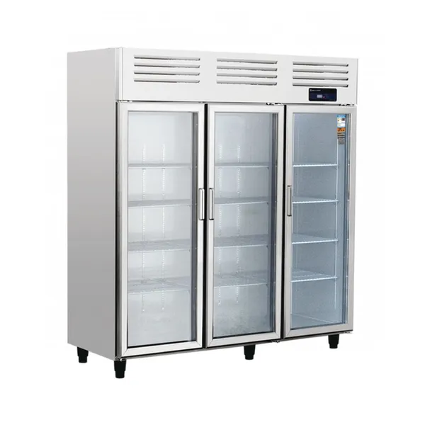 Commercial Supermarket Display Energy-Saving Display Refrigerator European style upright three big glass door chiller