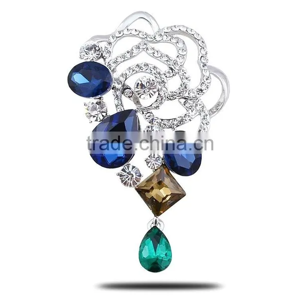 Colorful Fashion Jewelry Rhinestone Brooch Flower With Pin photo-3