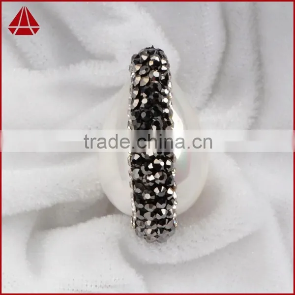 Egg Shape White Shell Pearl Bead Jewelry Findings With White Zircon photo-5