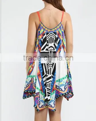 Summer Sexy Mini Printed Bohemia Cami Umbrella Dress photo-2