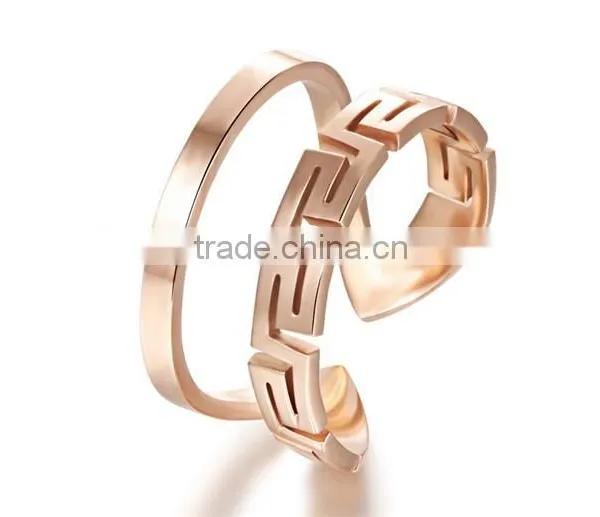 High Quality Jewellery Rose Gold Plated Stainless Steel Cuff Double Ring photo-2
