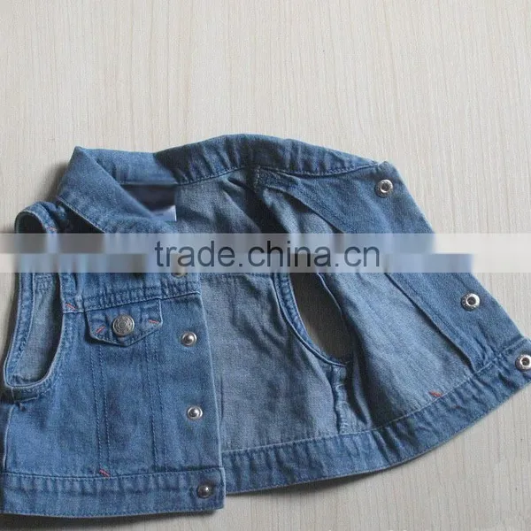 Wholesale Kids Customized Denim Jacket Without Sleeve Baby Washed Denim Jacket photo-3