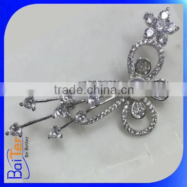 Yellow Gold Plated Crystal Butterfly Wing Brooch/Fresh Water Pearl Copper Butterfly Brooch photo-5