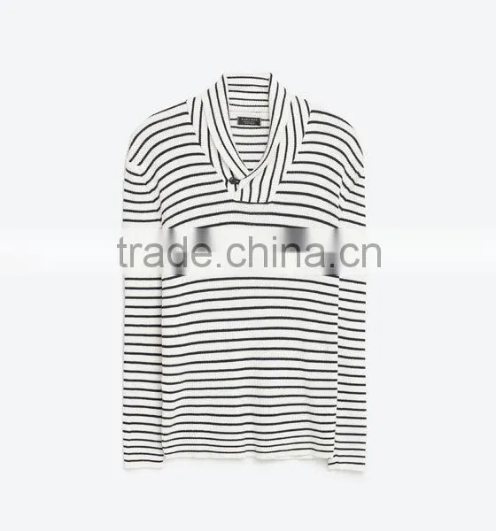 STRIPED SHAWL COLLAR SWEATER Striped Knit Shawl Collar Long Sleeves photo-4