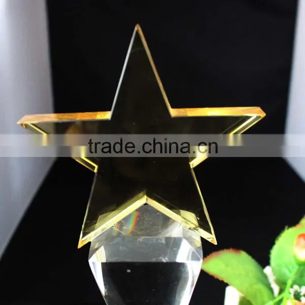 Golden 5 Star With Transparent Base Crystal Cheap Trophy photo-4
