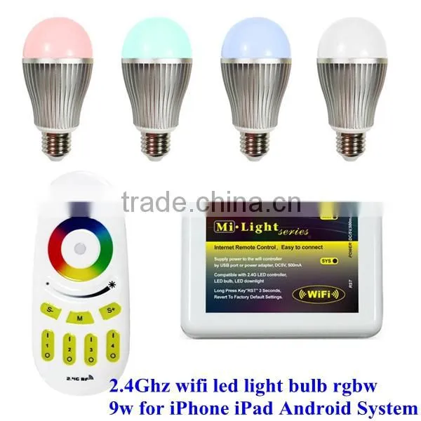 2.4Ghz Wireless RGB White / Warm White 9W LED Bulb Light ,wifi Control for Iphone Ipad Android System