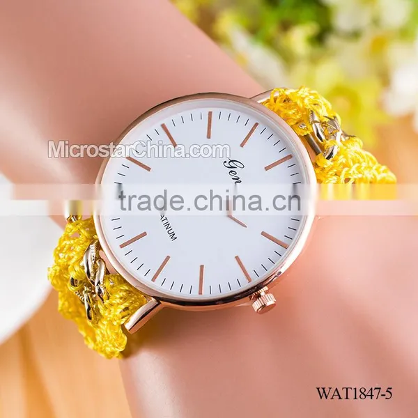 Women New Classic Geneva Ethnic Braided Analog Quartz Chain Bracelet Wrist Watch photo-5