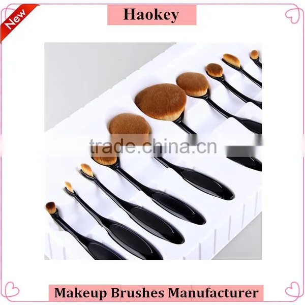 2016 Best Seller 10pcs Oval Toothbrush Makeup Brush Set With Private Label
