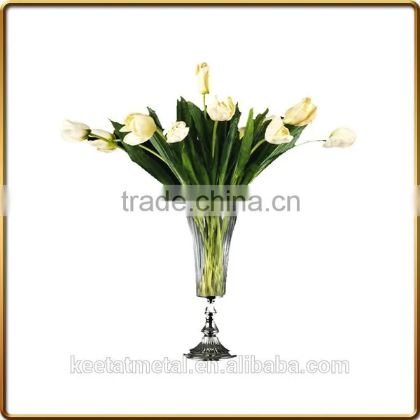 Cheap and Tall Vases With Clear Glass and Metasl Base for Home Decoration and Wedding