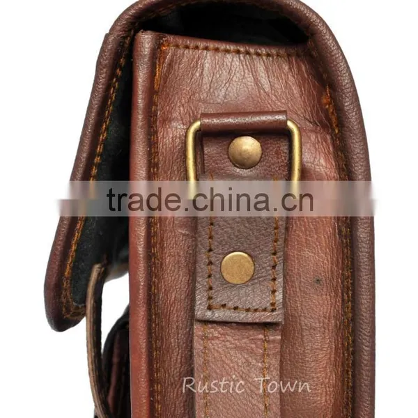 Handmade Vintage Small Leather Shoulder Laptop Bag 11"Satchel Leather Briefcase photo-3