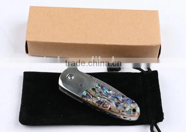 OEM Damascus Small Abalone Pure Copper Folding Knife photo-5