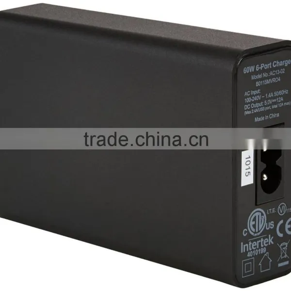 Plastic Material 12A 60W 6 Ports USB Charger