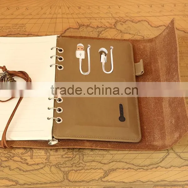Custom 6 Ring Binder Leather Planner With Power Bank for Promotion Gift Item photo-3