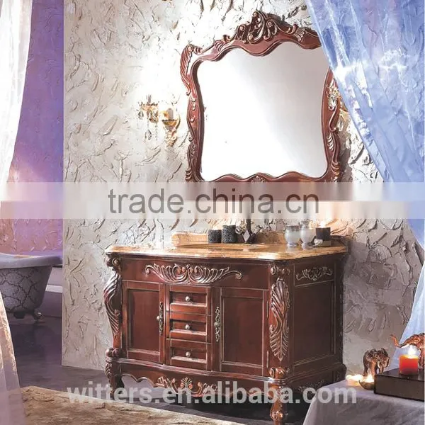 Antique Bathroom Vanity Foshan Furniture With Marble Top and Mirror WTS309 photo-2