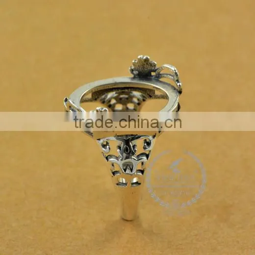 13*17.3mm 925 Sterling Silver Antiqued Silver Vintage Style Oval Flower Bezel Ring Base Blank Supplies DIY Findings 1223071 photo-2