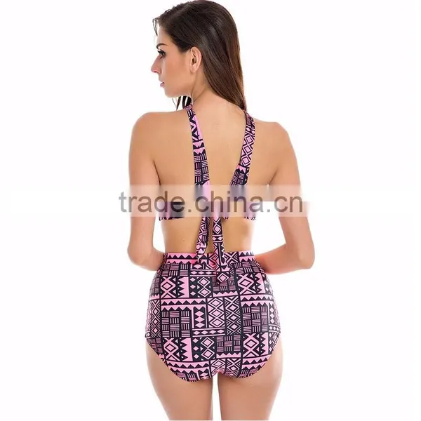 Plus Size Swimwear Women Swimsuit 2016 New Bikinis High Waist Bathing Suits Print Vintage Retro Floral Bikini Set photo-3