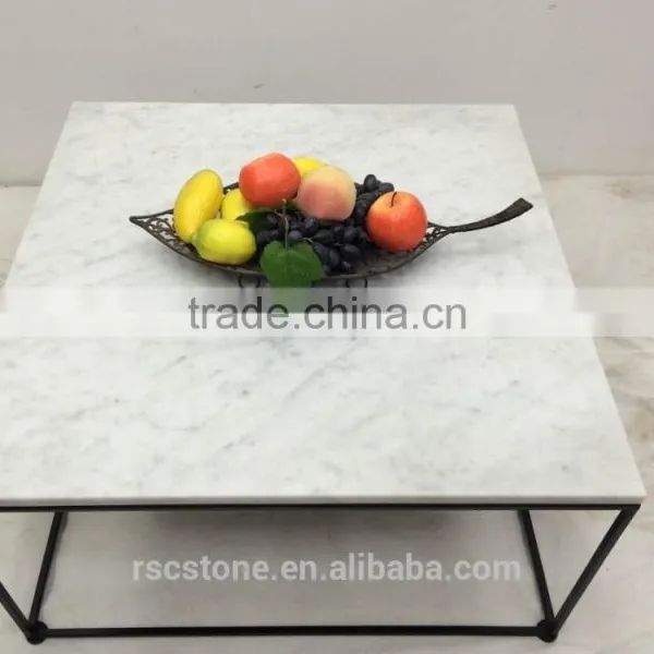 Cheap Modern Carrara White Marble Top Black Steel Coffee Table photo-2