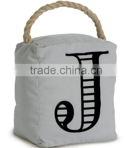 Store More Home Decor Monogrammed J Canvas Rope Handled Door Stopper photo-2