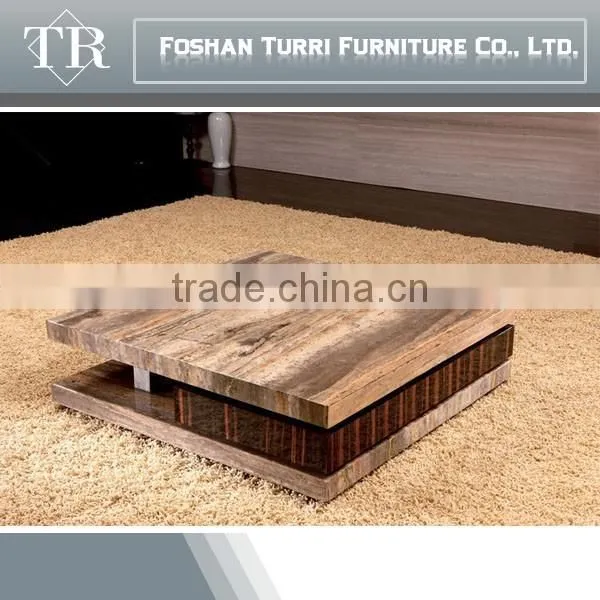 Antique MDF With Wooden Veneer Square Travertine Coffee Table photo-6