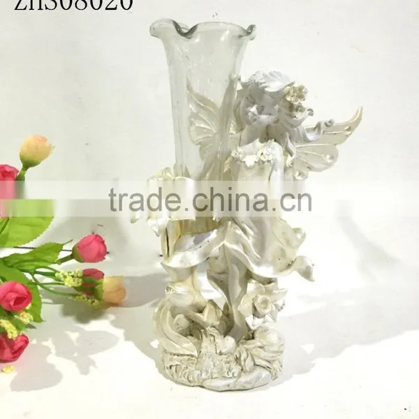 Resin Angel Figurines With Flower Vase