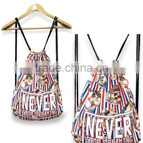 Promotional Custom CMYK Polyester Drawstring Bag With Reinforced PU Corners/Sublimation Cute Doggy Drawstring Backpacks photo-3