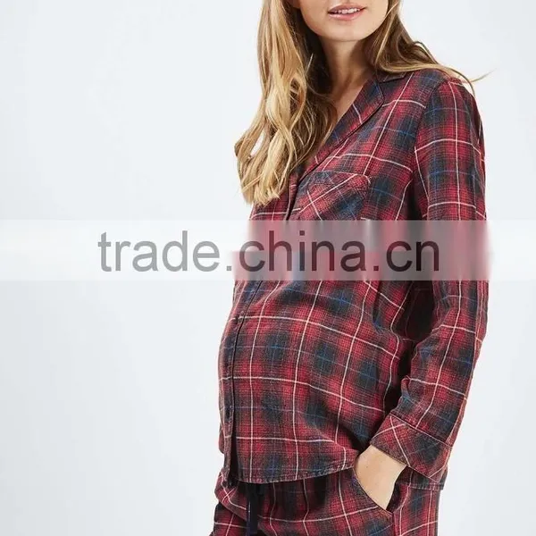 Wholesale Womens Pyjama Sets Long Sleeve Maternity Red Check Pyjama Set photo-4