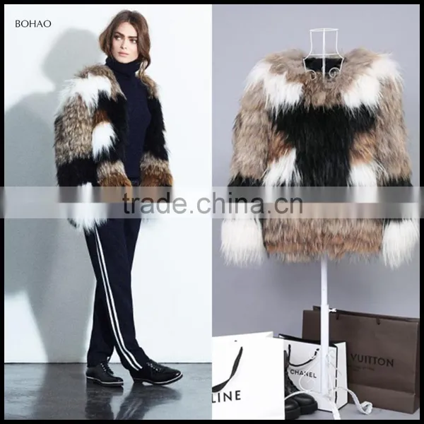 Wholesale Raccoon Fur Coat Women Winter Leather Jacket 2016
