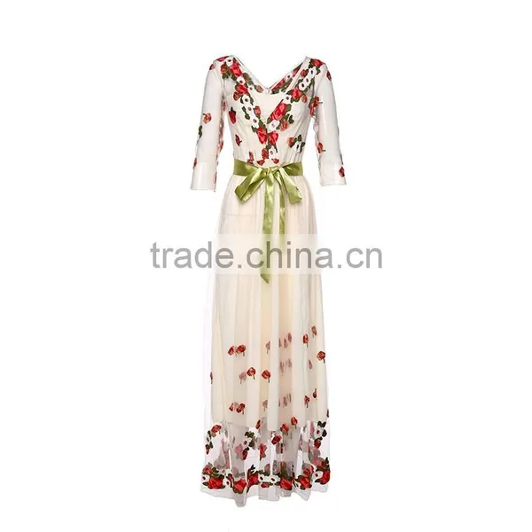 Maxnegio High Wais Mesh Bodycon Embroidery Casual Dress photo-4