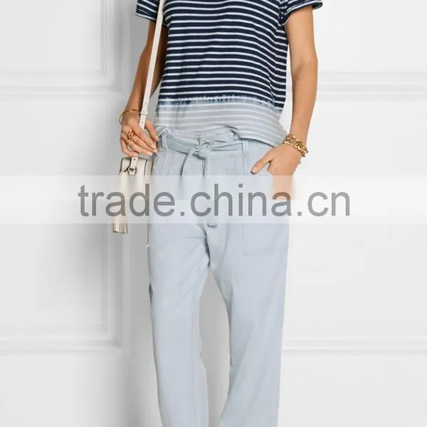 The Freshman Dip-dyed Light-blue and White Wholesale Striped T-shirt photo-2