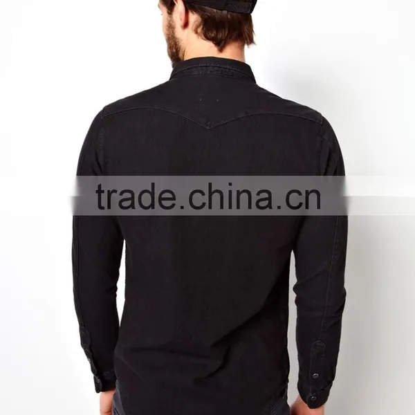 Western Slim Fit Pitch Black Denim Shirt photo-2
