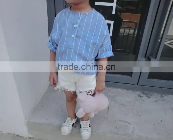 1-4 Years 2017 Wholesale Summer Cotton Short-Sleeves Stripe Kids Boys Shirts photo-2