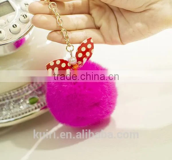 Hot Selling New Rabbit Pom Pom Fur Ball Bow Cell Phone Keychain Pendant Charm Key Chain Mirror Case For IPhone photo-6