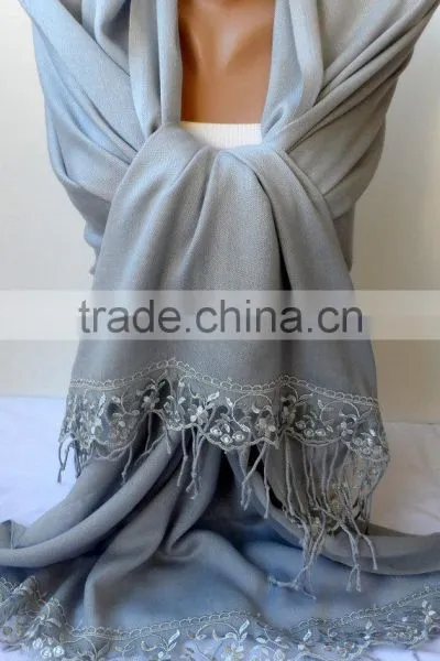 Silver Gray French Lace Light Gray Pashmina Shawls Soft Lightweight Scarf Bridesmaid Pashmina Women Wedding Trend Feminine Gifts photo-4