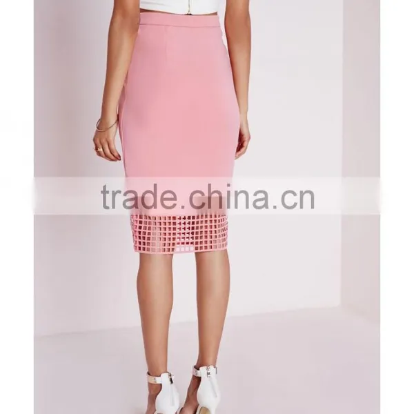 Wholesale High Waist Grid Pattern Pencil Skirt Lady Midi Skirts photo-3