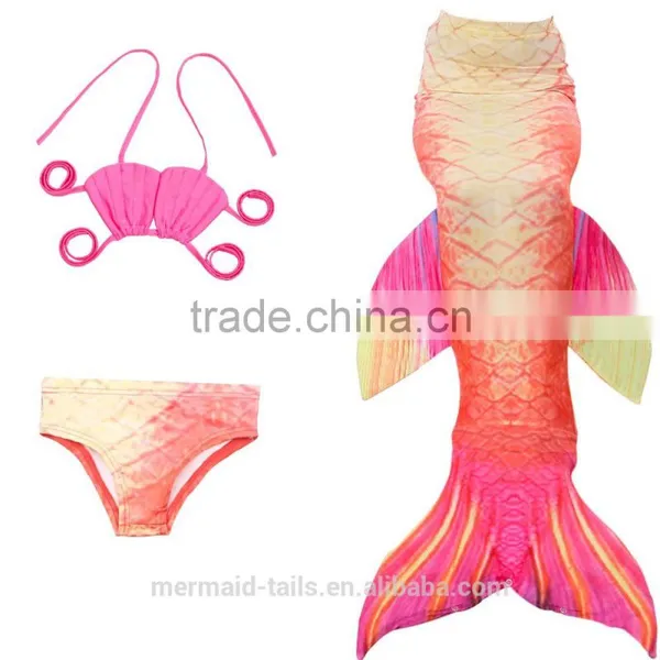 3pcs New Fairy Tale Kids Girl Mermaid Tail Swimmable Bikini Set Swimwear Costume photo-5