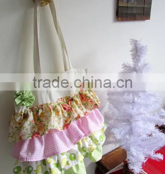 Latest women printed pattern cotton tote bag beautiful ruffle tote bag