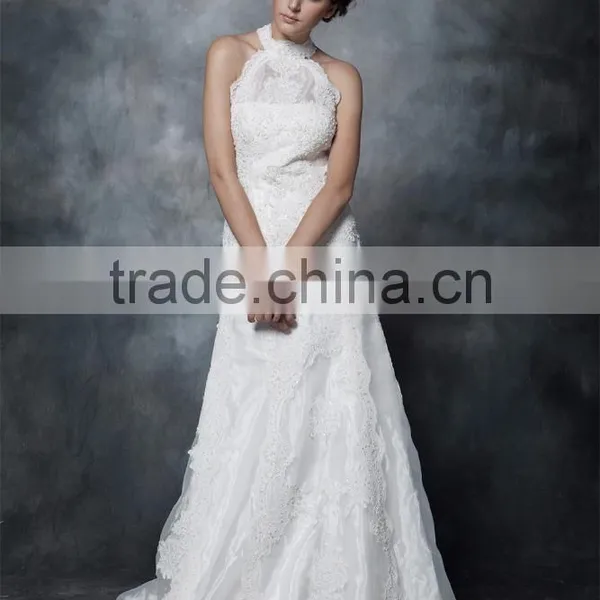 Sheath Halter Neck Lace-Up Taffeta Wedding Dress AS29602 photo-2