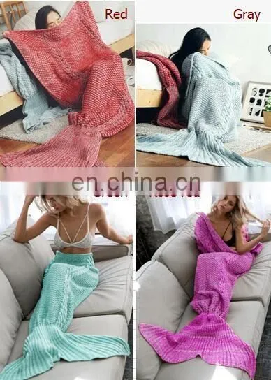 Wool Knitted Mermaid Tail Blanket Handmade Crochet Mermaid Blanket Adult Throw Bed Wrap Super Soft Sleeping Bag photo-5