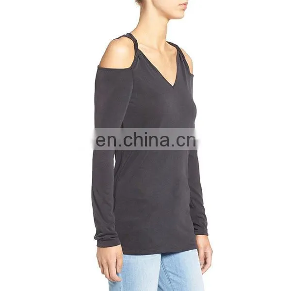 Fashion Design Cold Shoulder Top Latest Long Sleeve Shirt Ladies Blouses & Tops photo-2
