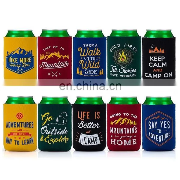 Mixed Design Camp Theme Neoprene Zipper Sleeve Insulated Beer Can Covers