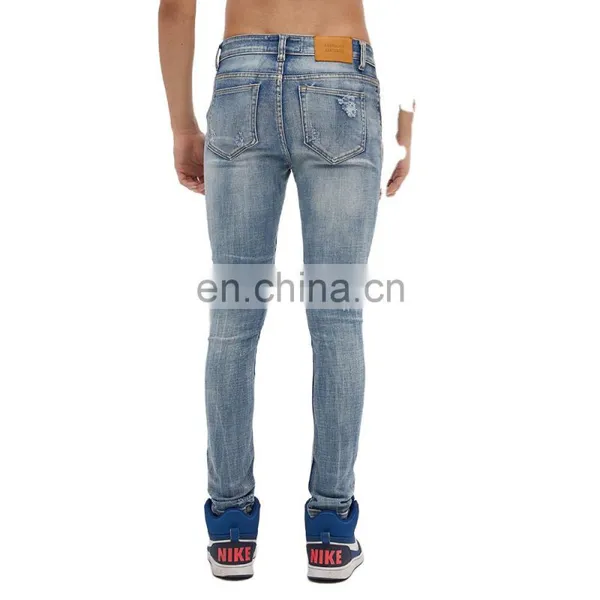 DiZNEW Medium Blue Wash Destroyed Denim Jeans Online Wholesale High Quality Mens Cut Jeans photo-4
