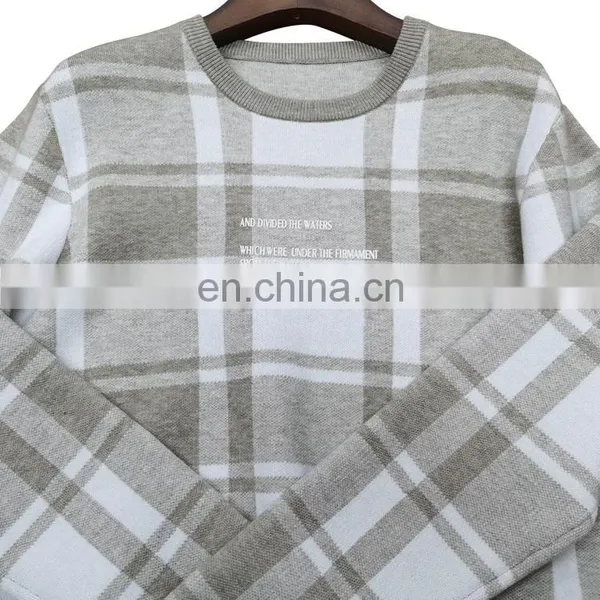 DiZNEW Custom Logo Printed Men Sweaters Long Sleeve Bulk Plaid Pullover Sweaters photo-4