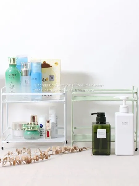 Nordic Fashion Wrought Iron Double Table Top Kitchen Shelf Bathroom Cosmetic Storage Rack photo-3