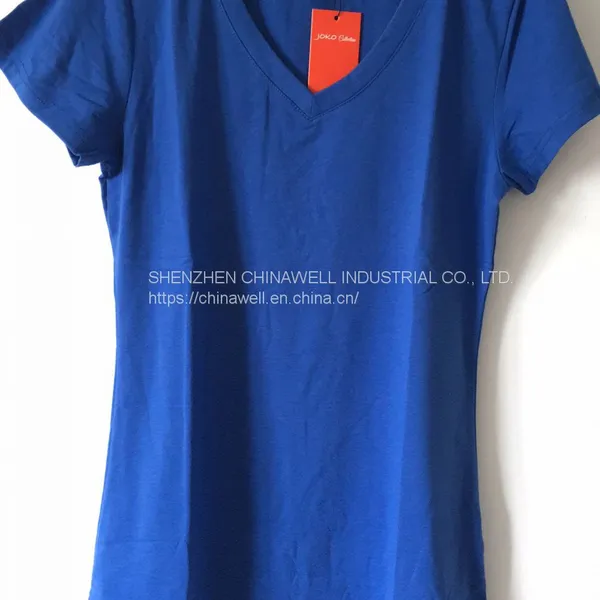 Ladies' 95%cotton 5%spandex V Neck T Shirt
