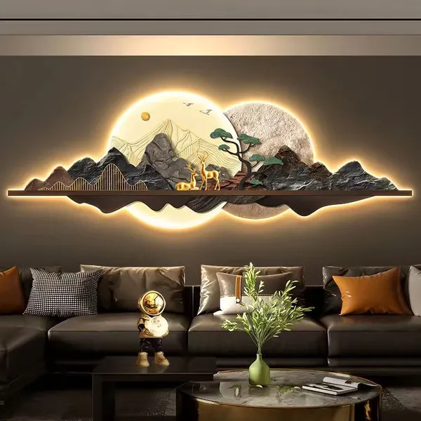 Light Luxury Style High-level Landscape Sofa Background Wall Hanging Painting Elk Luminous Mural15