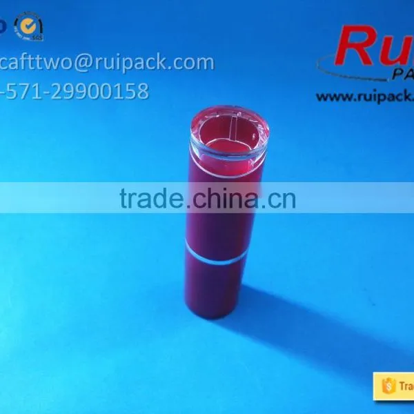 Round Red Lipstick Tube With Aluminum Inner, Lip Cream Container With Clear Head Cover photo-2