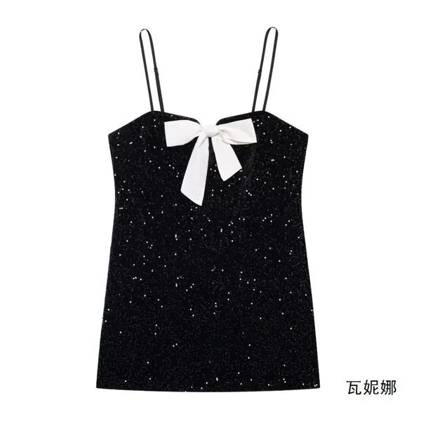 French Bow Design Sleeveless Camisole Short Dress for Formal Wear